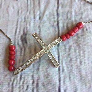 Beaded Rhinestone Cross Bracelet